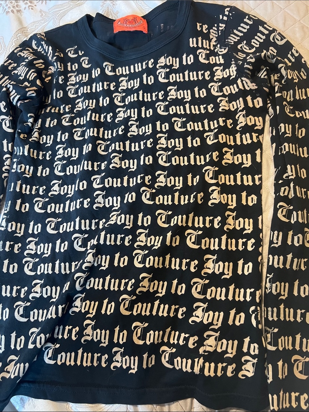 Juicy Couture Black Top with White All-Over Logo Print
